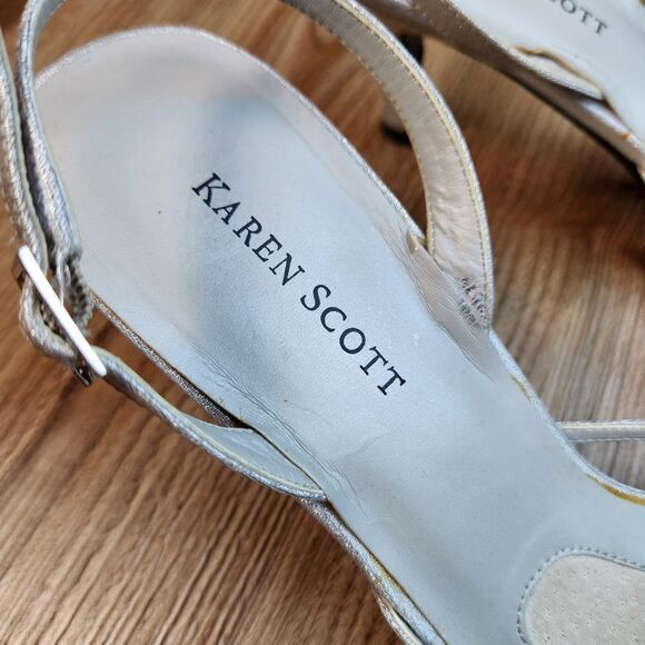 💜Karen Scott Silver Rhinestone Racquel Strappy Kitten Heels Size 8.5 - Picture 10 of 10